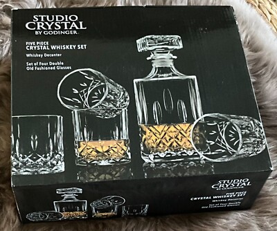 Studio Crystal By Godinger 5 Piece Whiskey Set W/ Decanter (Brand New)