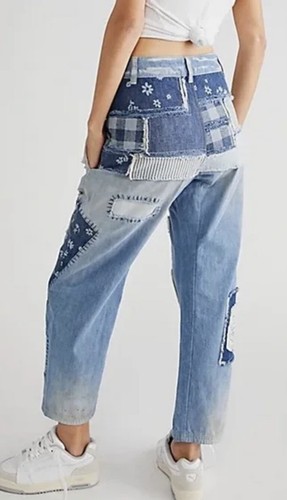 

Джинсы Free People Azalea в стиле пэчворк с потертыми разноцветными принтами и брызгами краски  NWT, Blue ivory, We The Free Azalea Patchwork Jeans