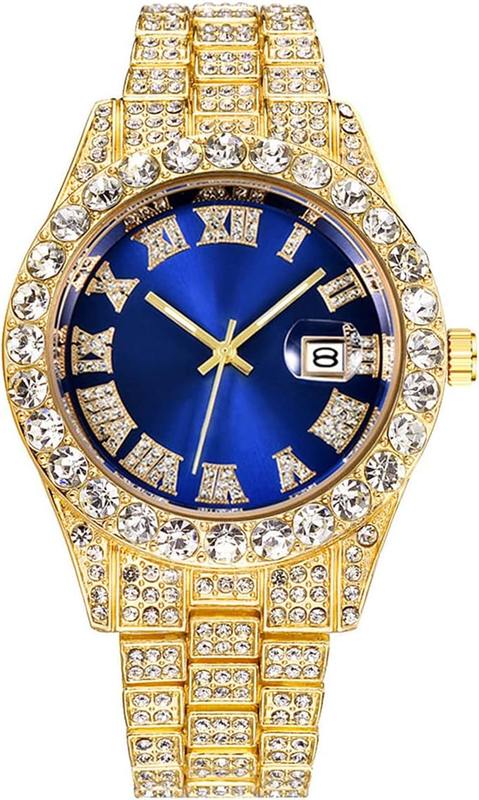 Iced Out Watch for Men Women Hip Hop Bling Crystal Diamond Big Face Quartz Date