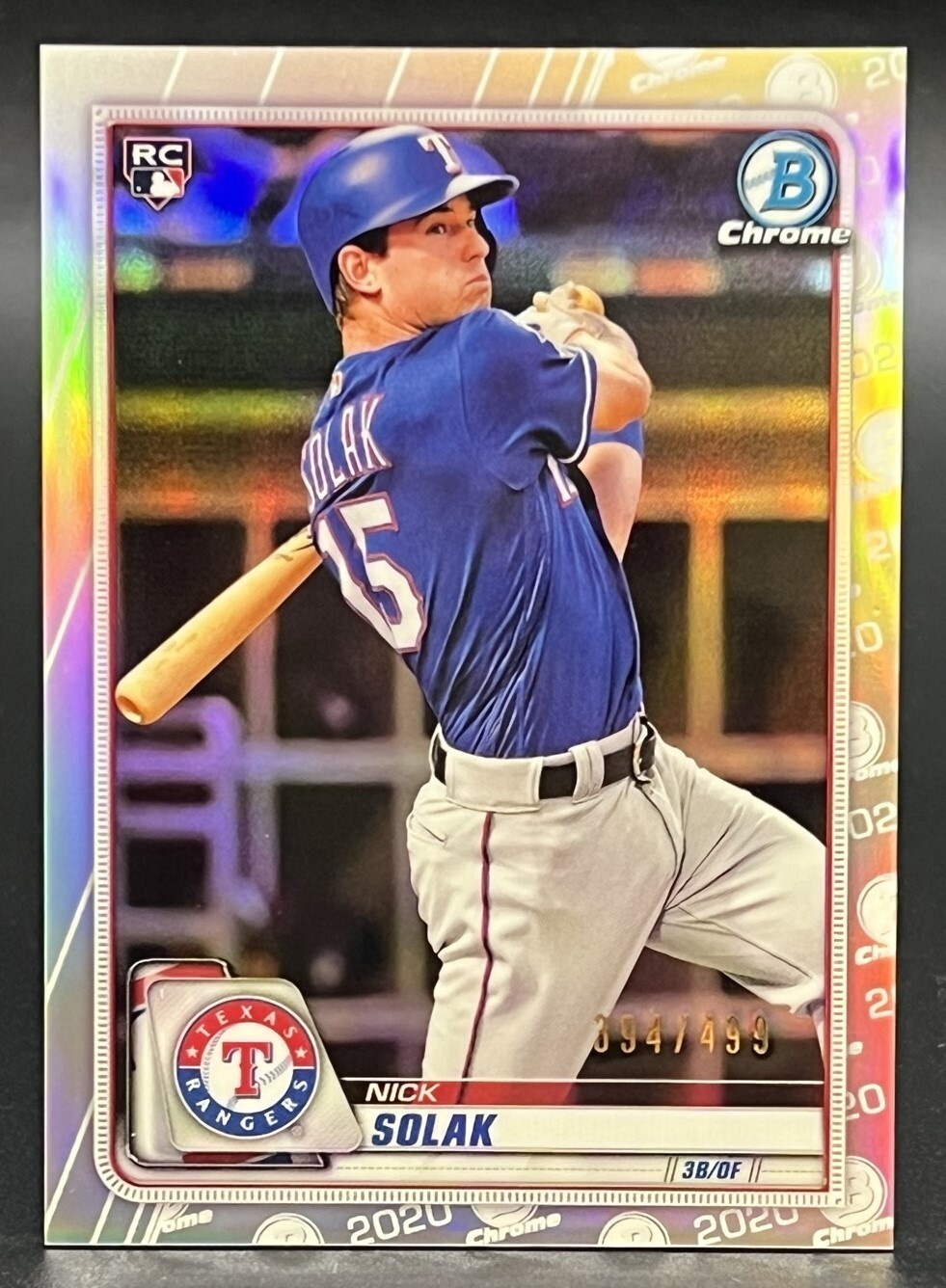 2022 Bowman Chrome #98 Nick Solak Rangers RC Refractor /499
