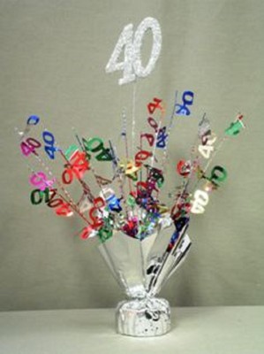 2 Metallic Multicolor 40th Anniversary or Birthday Balloon Weights 15'' Tall