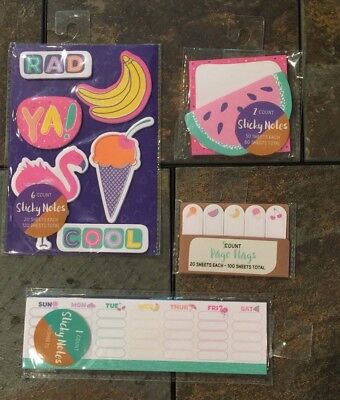 Lot of 4 Summer Fruit Themed Sticky Notes, Page Flags Stationary Planner Addict