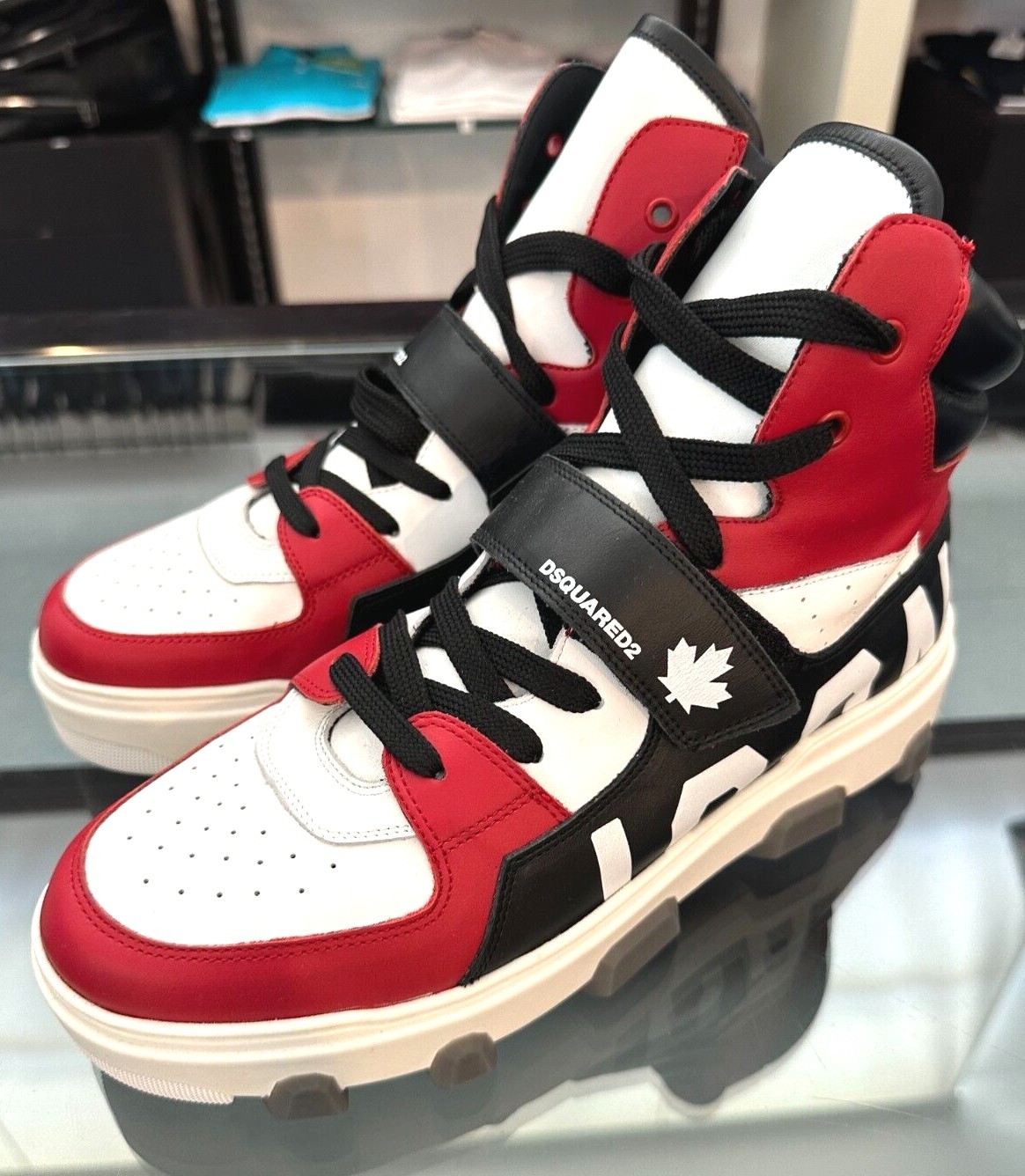 SNEAKERS UOMO DSQUARED2 SNM0182 ICON WHITE RED NUOVA