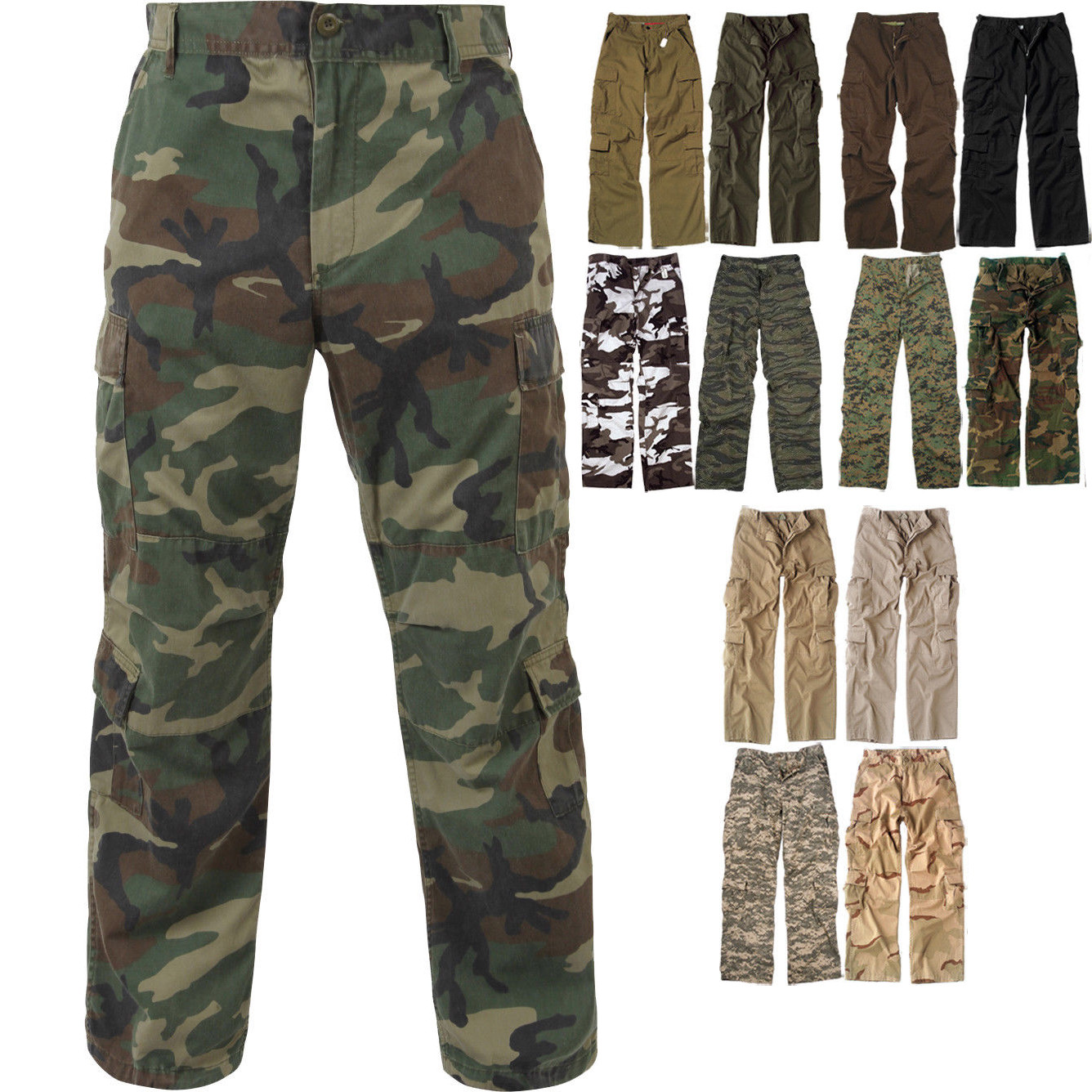 Washed Paratrooper Fatigue Pants Cargo Camo Army Tactical Military Trousers