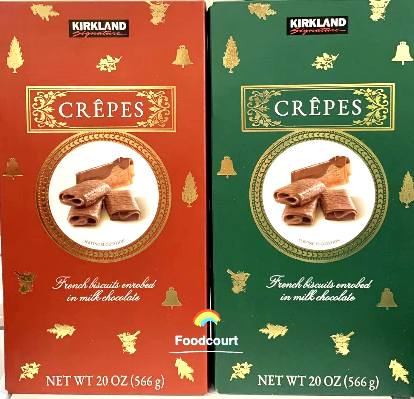 2 x Kirkland Signature Crepes Biscuits in Milk Chocolate (Red+Green), Total 40oz