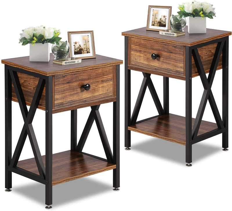 , Bedside Table with Drawer and Shelf, No Slide Rails/Stable
