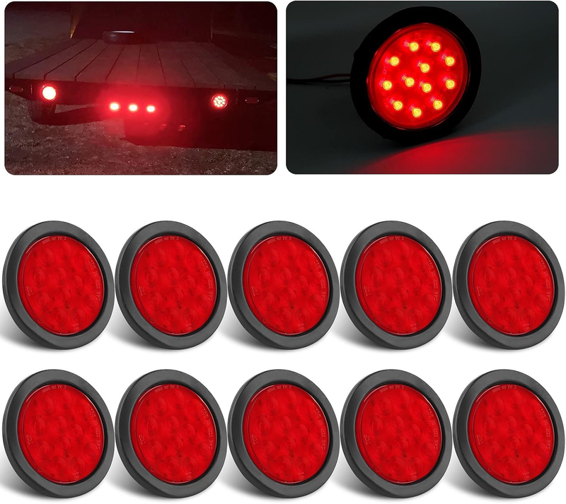 4" Round LED Trailer Tail Lights Grommet Flush Mount W/3 Prong Wire Pigtails