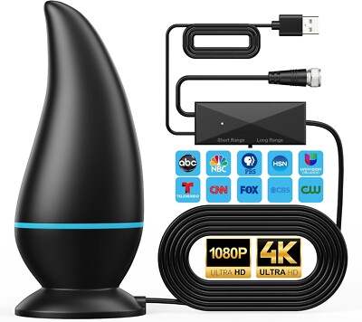 Long Range 1000 Miles Indoor TV Antenna w/ Signal Booster for Smart TV 4K 1080p
