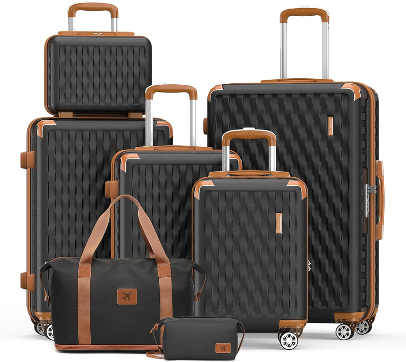 S 7 Piece Suitcase Set, Hard Shell Carry On Luggage Travel Suitcases