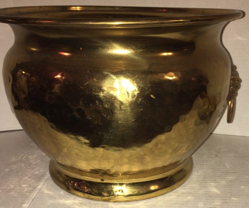 Beautiful Antique Brass Planter S.W. Farber New York Hammered Brass w Lion