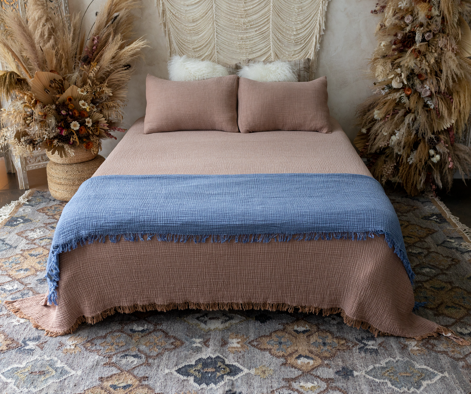 100% Soft 4 Layer Gauze Blanket, Cotton Muslin Bedcover, Boho Throw Blanket