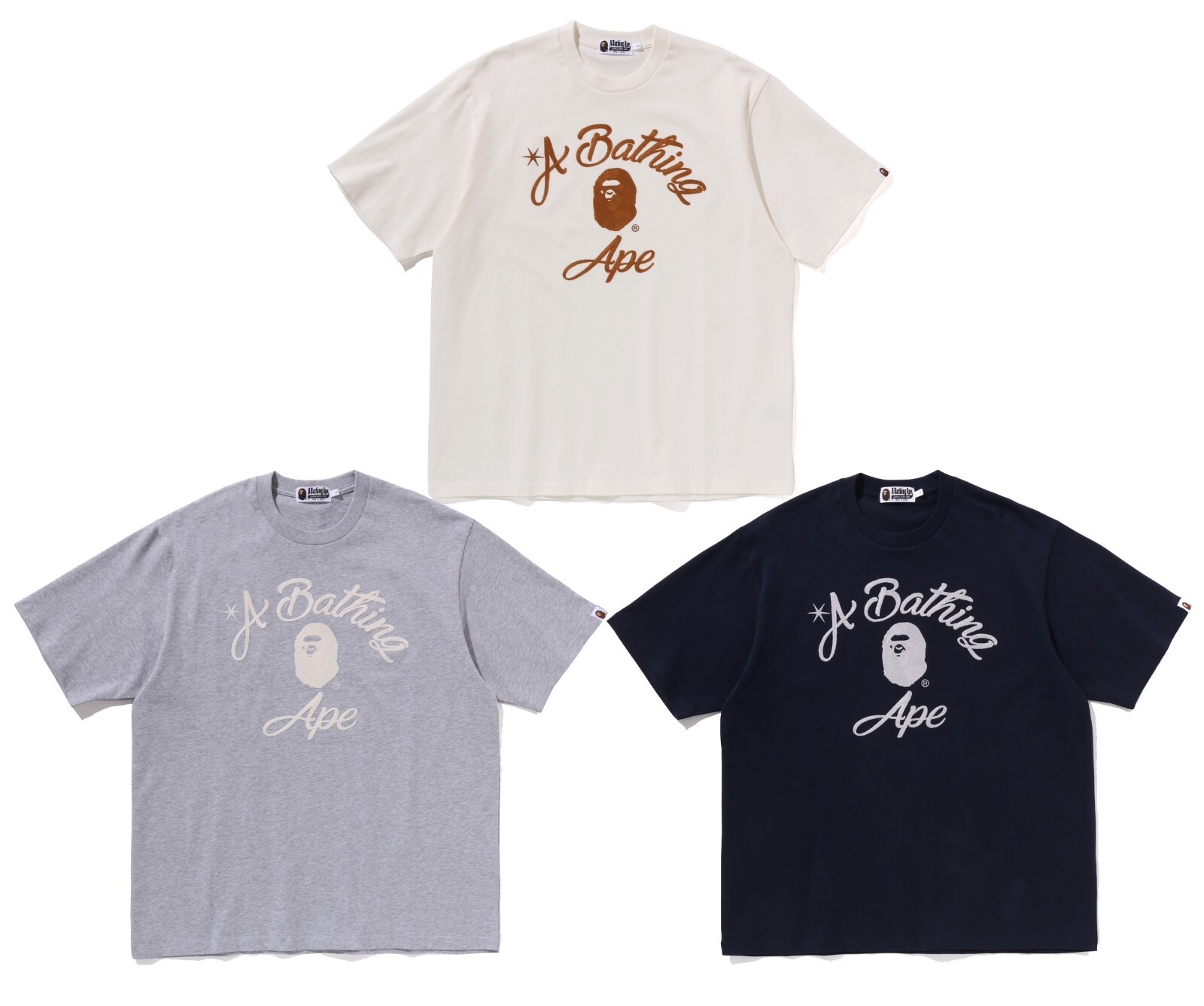 A BATHING APE Men's CHAIN STITCH COLLEGE RELAXED FIT TEE