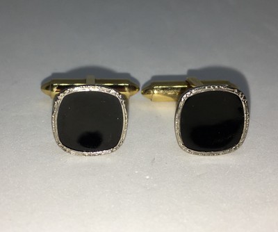 Vtg Krementz Square Cufflinks Gold Silver Tone Black Onyx Stone Inlaid