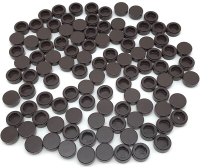Lego 100 New Dark Brown Tiles Round 1 x 1 Flat Smooth Pieces