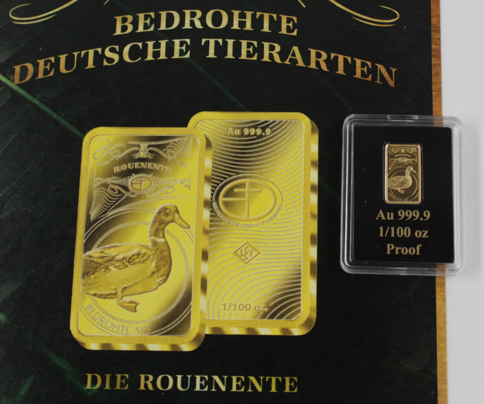 Motivbarren Bedrohte Deutsche Tierarten Die Rouenente 1/100 OZ Gold 999
