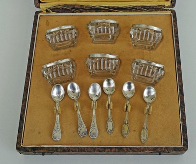 6 SALERONS Argent Massif et Cristal Orfèvre ROUSTANG Adolphe ca 1910