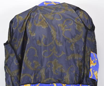 Pre-owned Versace Men's Blue Gold Baroque Hooded Bomber Jacket 38 48 M In Multicolor