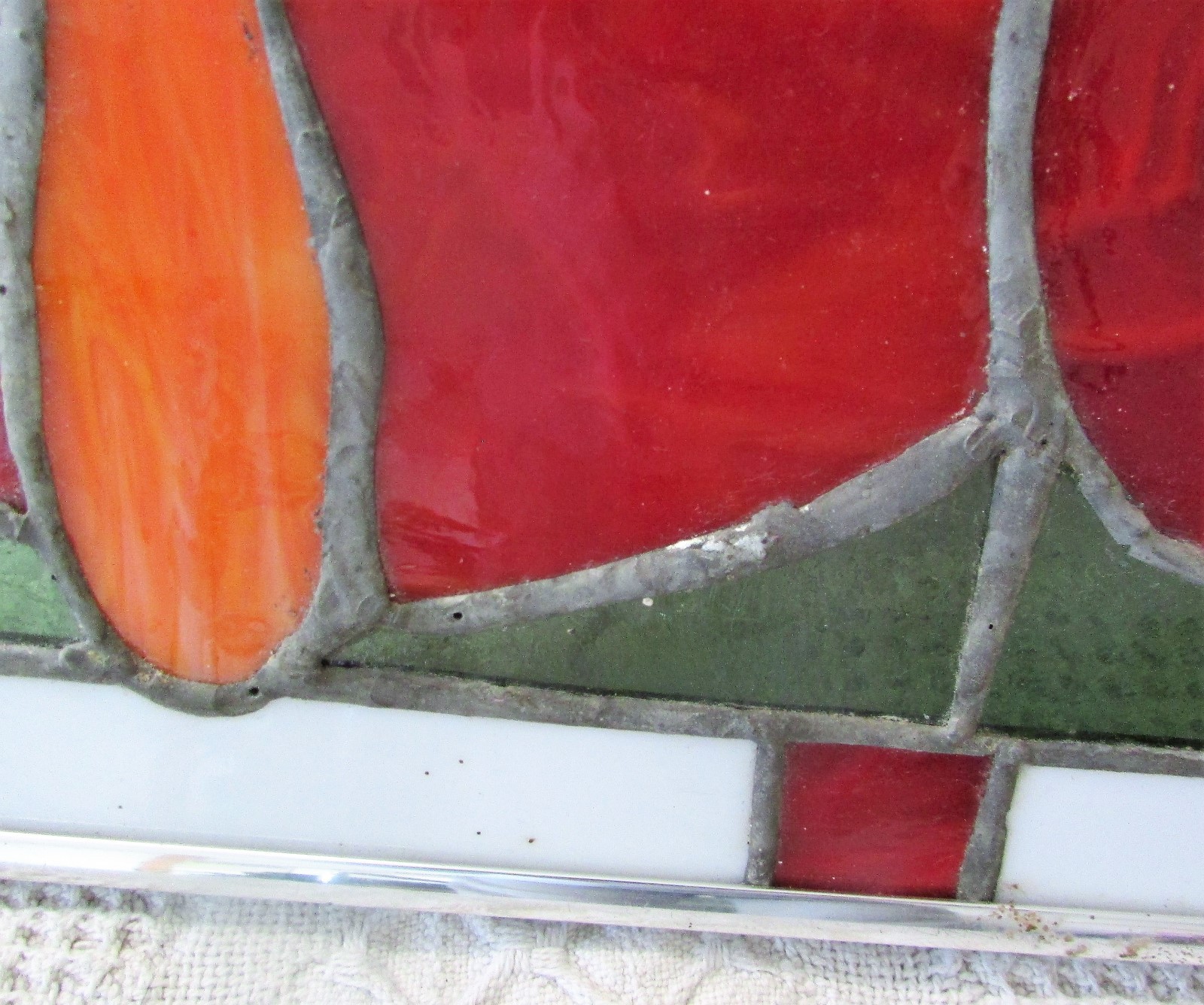 Vintage Stained Glass Leaded Panel Of Poppy Flower, Framed, Estate Find