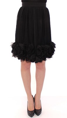 

DOLCE - GABBANA Юбка длиной выше колена из черного шелка с рюшами. IT40 / US6 /  Рекомендуемая розничная цена 5000 долларов США, Черный