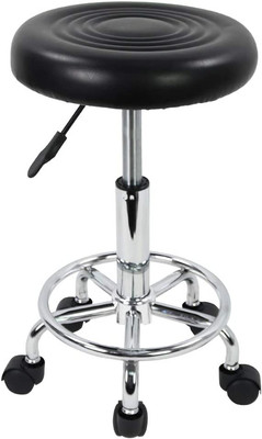 PU Leather Modern round Rolling Stool with Footrest Height Adjustable Spa Drafti