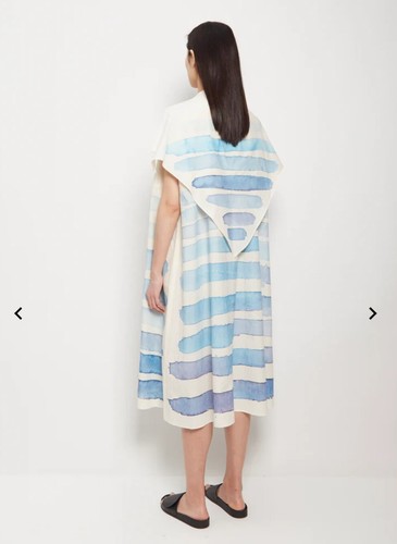 Pre-owned Toogood The Fisherwoman Hand Painted Cotton Dress — Breton Limited Edition Xl In Blue/ivory
