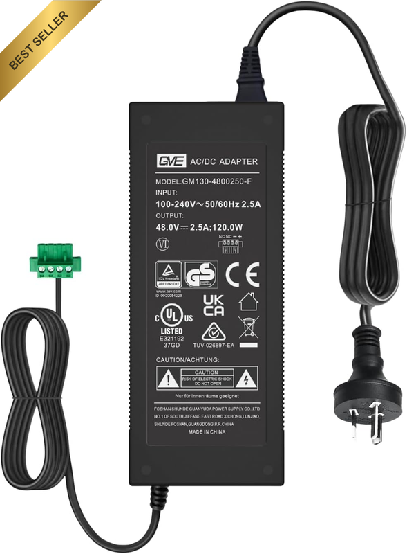 48V 2.5A Power Adapter, AC 100-240V to DC 48V 2.5A 120W, SAA Listed, 4 Pin Conne