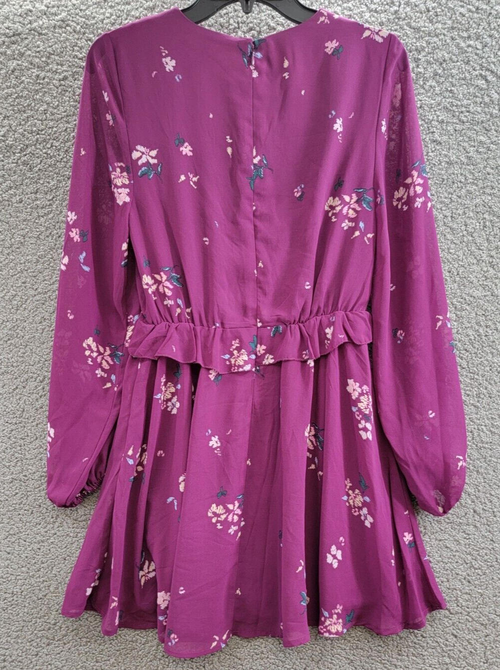 Steve Madden Rami Chiffon Pintuck-Detail Floral-Print Dress Women's XS Plum L/S - Picture 6 of 16