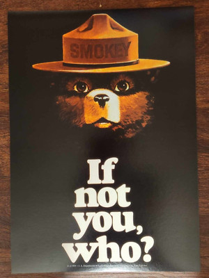 Vintage Smokey Bear Fire Prevention Poster on heavy cardbord stock