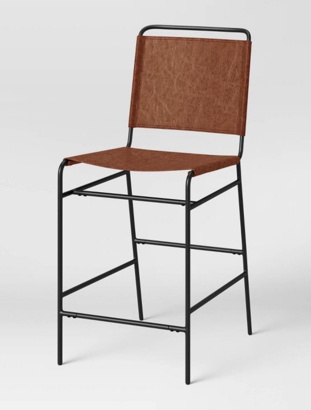 Ward Sling Metal Counter Height Barstool Caramel Brown Vegan