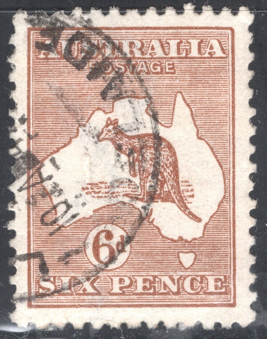 Australia Stamp Scott #49, 6p, Kangaroo & Map, Yellow Brown Australia Stamp Scott #49, 6p, Kangaroo & Map, Yellow Brown