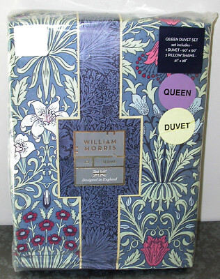 WILLIAM MORRIS England Garden Blue Russet Print Queen Duvet Set