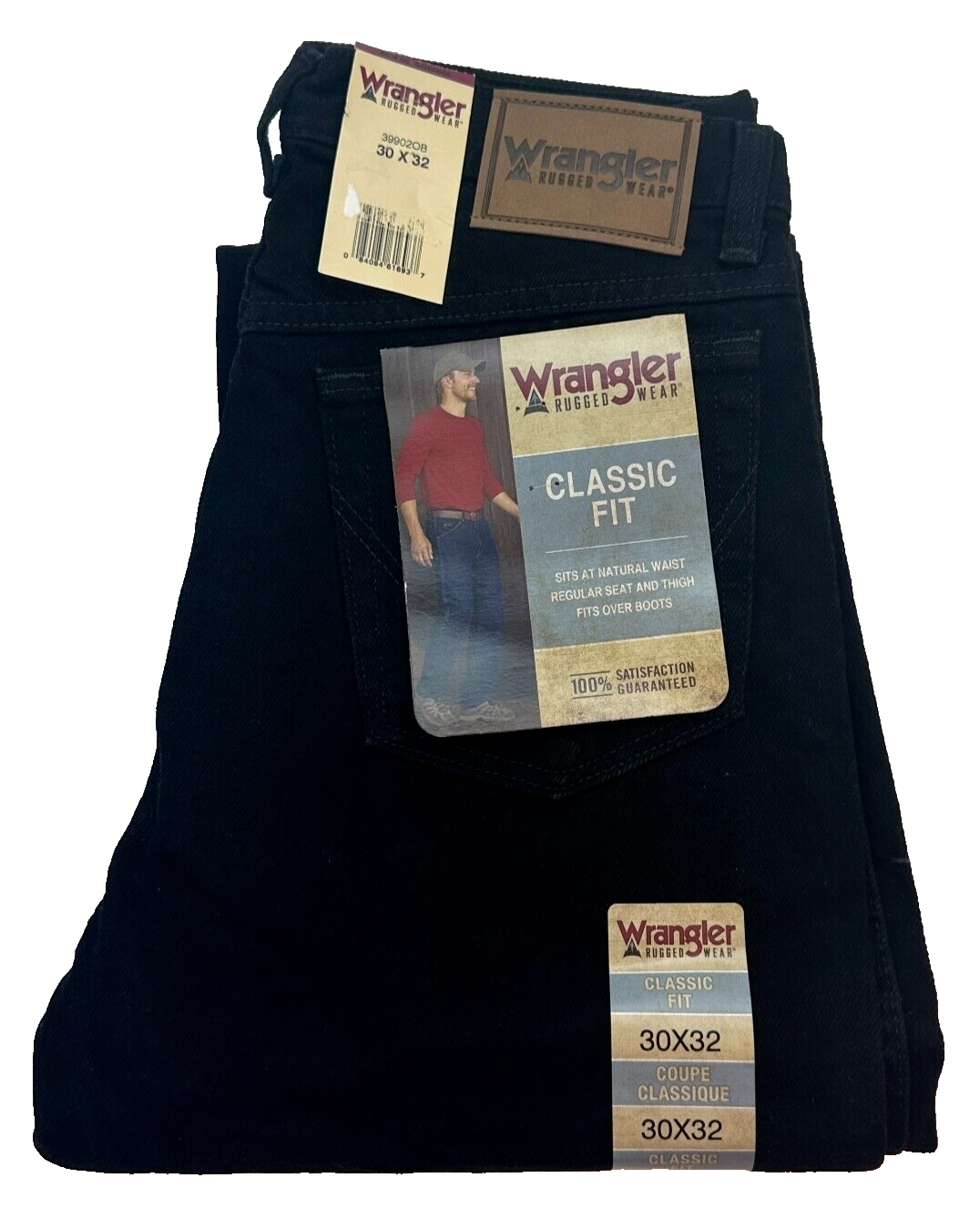 Мужские джинсы Wrangler Rugged Wear классического покроя с прямыми штанинами, Размер W30 L32, черные, новые