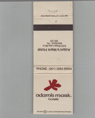 Matchbook Cover Memphis, TN Adam's Mark Hotels