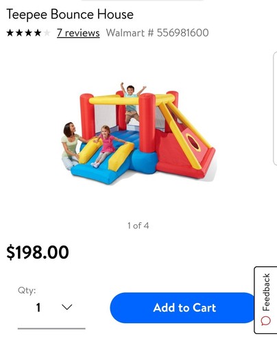 Play Day Bounce House Tee Pee Fort With Slide and Heavy Duty Blower