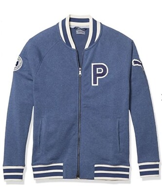 Rare PUMA Golf Varsity Fleece Jacket Full Zip Dark Denim Heather Men's L 180$