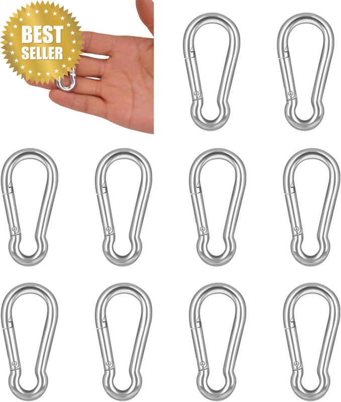 Stainless Steel Carabiner Clip,10 Pcs Spring Snap Hook Keychain Clip Hoods
