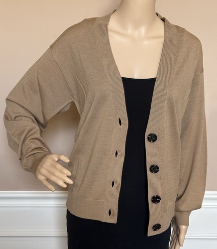Pre-owned Burberry Dornoch Wool Camel Elbow Patch Cardigan Sweater Small 8091031 $860 In Beige