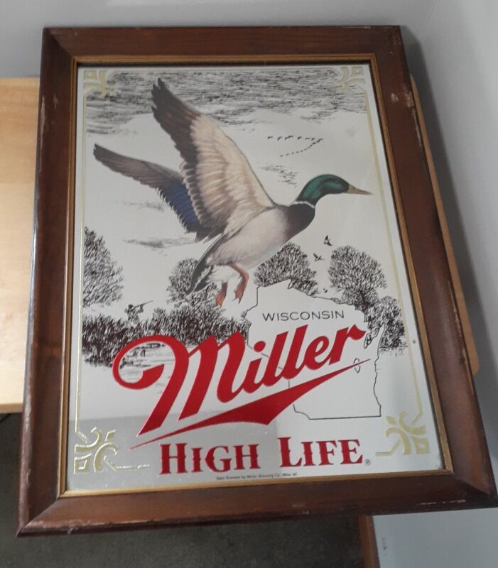 Miller High Life Beer Wildlife Bar Tavern Mancave Mirror Wisconsin Duck