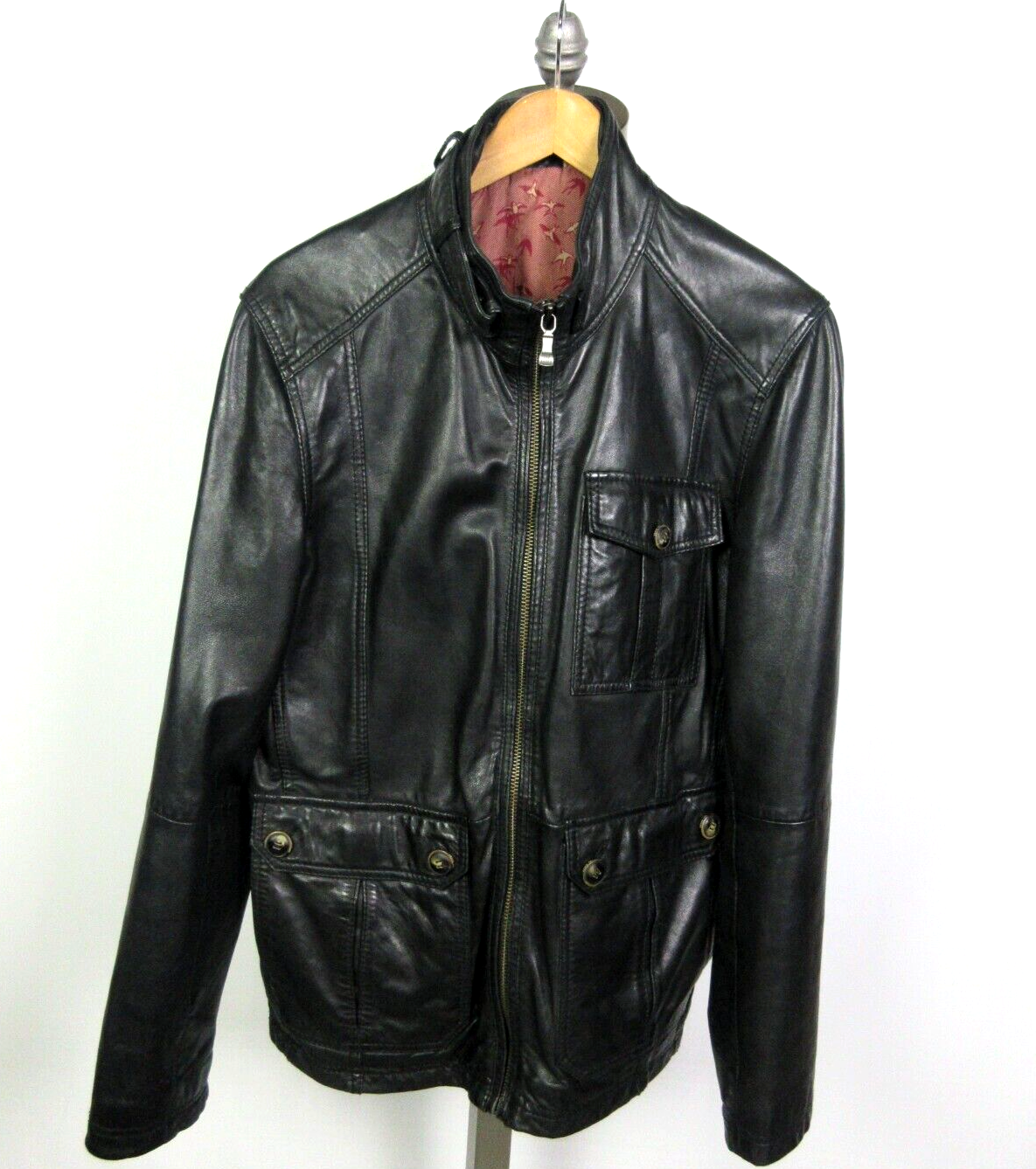TED BAKER Leather Coat Jacket Moto Sz 4 (M) Black Men's SOFT TED BAKER Leather Coat Jacket Moto Sz 4 (M) Black Men's SOFT