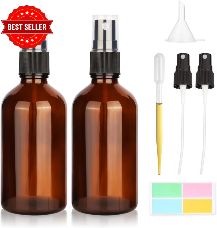 2 Pack 60Ml Amber Glass Spray Bottles, Leakproof &Refillable