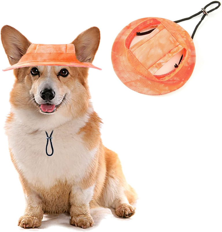 Dog Bucket Hats, Dog round Cap with Ear Hole, Adjustable Outdoor Travel Sun Prot