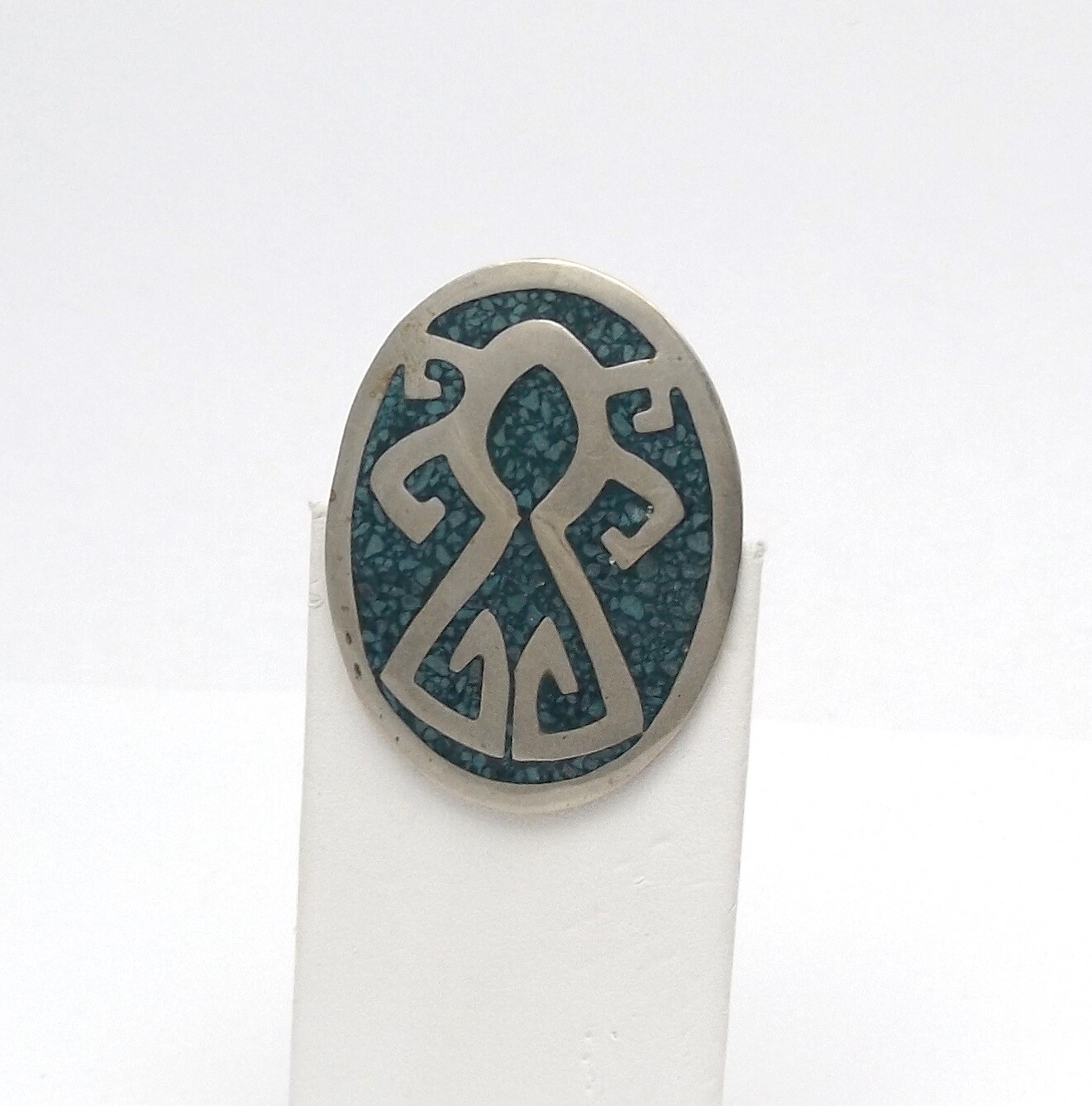 Large Alpaca Silver Pendant with Inlaid Turquoise