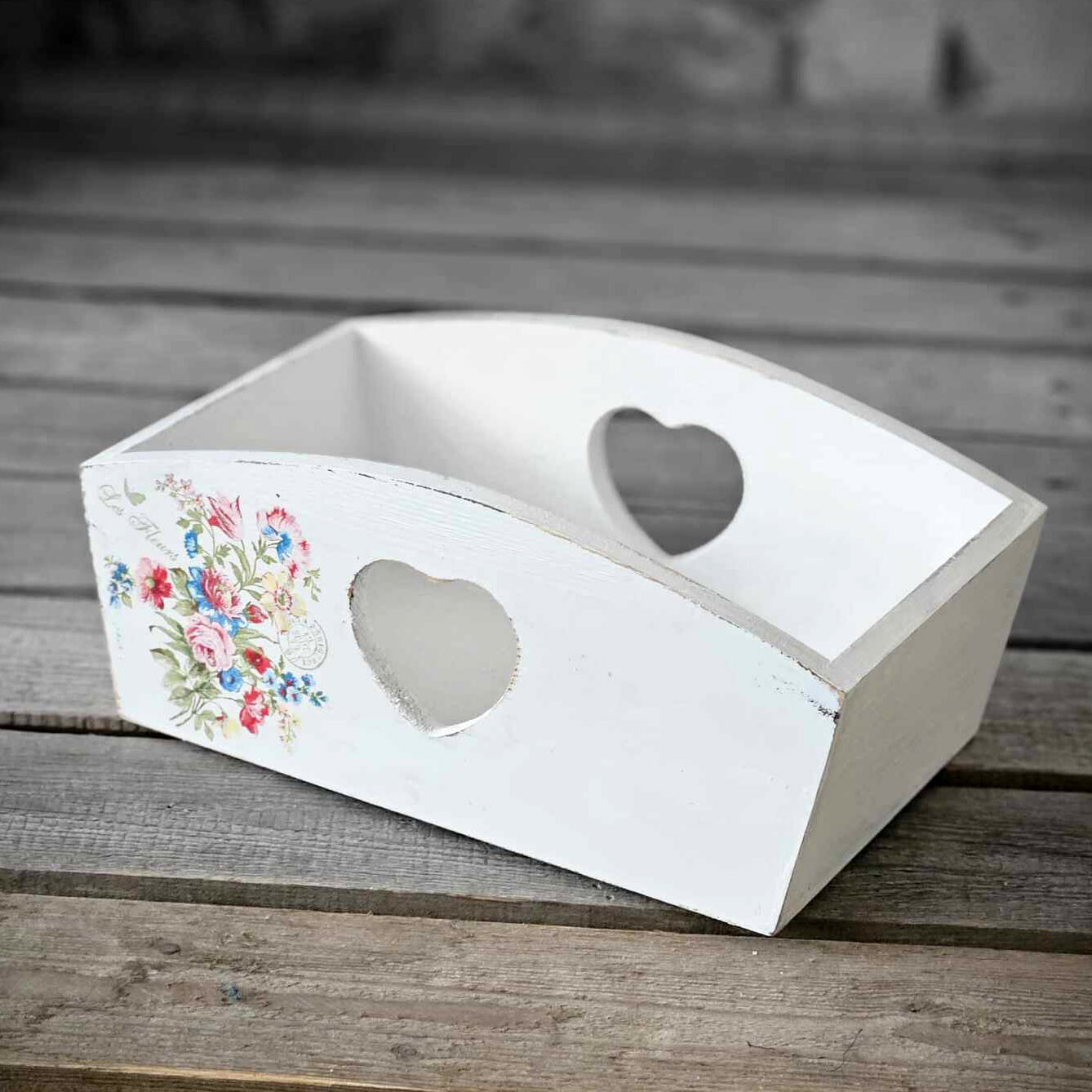 Vintage Holz-Körbchen Blumen Dekokorb Dekokörbchen Holzkorb Landhaus Handarbeit