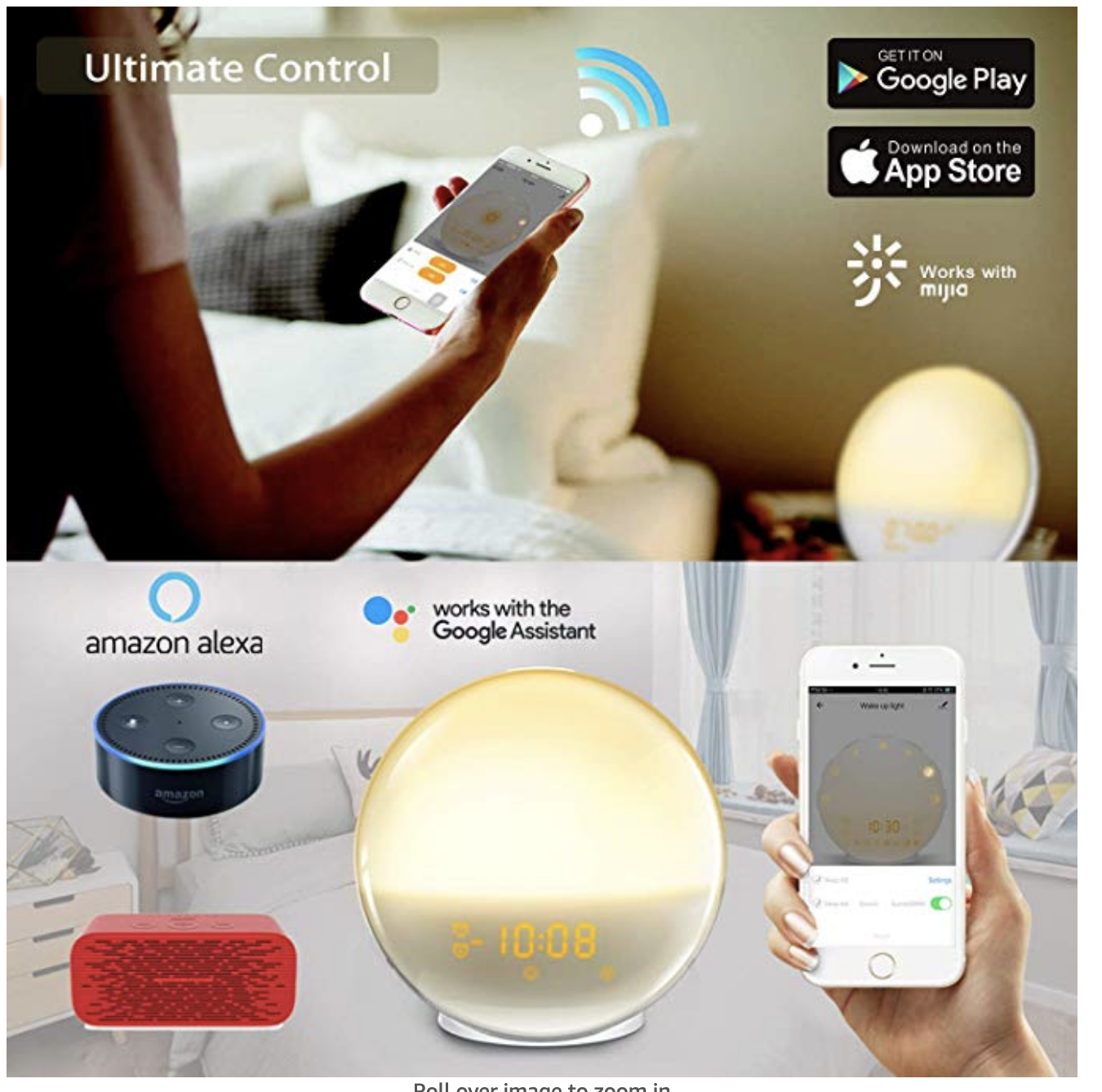 Wake Up Light, HoMii Alarm Clock Compatible with Alexa and Google Home, 7 Colors