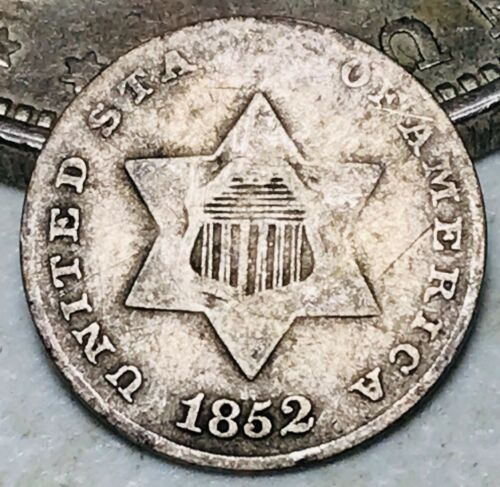 1852 Three Cent Silver Piece Trime 3c Type 1 Ungraded Good Date US Coin CC12258