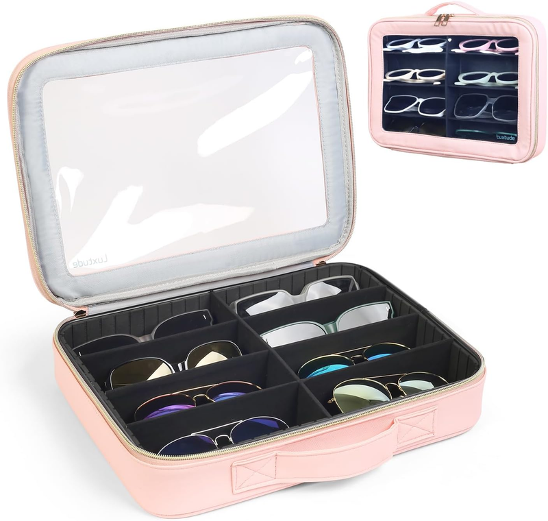 Luxtude Clear Sunglasses Organizer, Glasses Case for Multiple Pairs, 8 Slots Lea