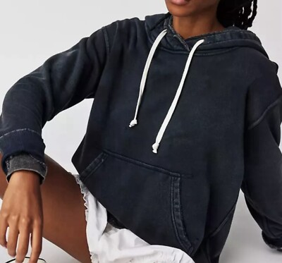 NEW We The Free People Zuma Hooded Sweatshirt Pullover Black Kangaroo Pocket S