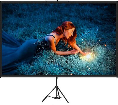 VEVOR Tripod Projector Screen with Stand 100inch 4K HD 16:9 Home Cinema Portable