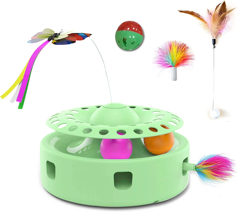 Interactive Cat Toy, [4 in 1] Automatic Rotating Butterfly & Moving Feather Hide