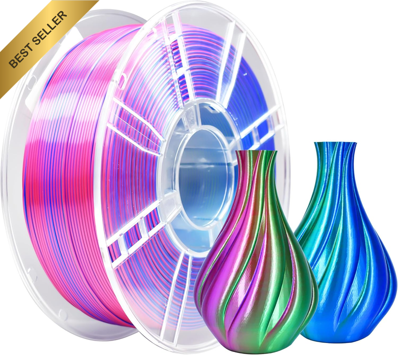 Silk PLA+ Red Bule Green 1.75Mm, 1Kg 3D Printer Filament, No Warp Enhanced Tough